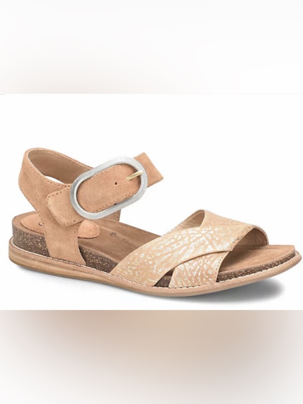 Sofft Beige/Tan Metallic-Detail Suede Ankle-Strap Sandals